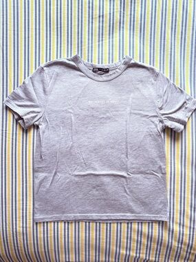 Zara Basic Light Gray Center Text Crewneck Tee